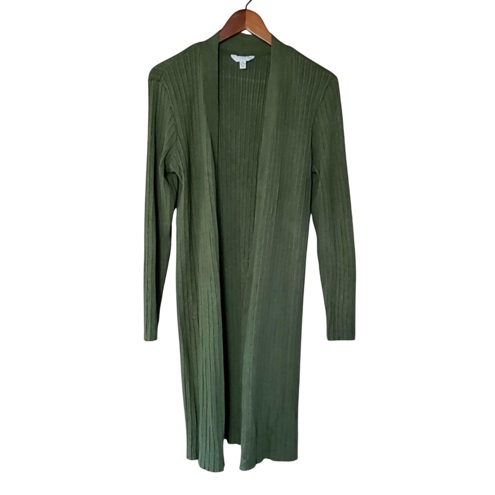 Time And Tru Cardigan Sweater Womens XL Green Crew Neck Long Open Front Knit
